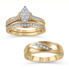 1/2 CTW Diamond Wedding Trio Set in 14KT Yellow Gold