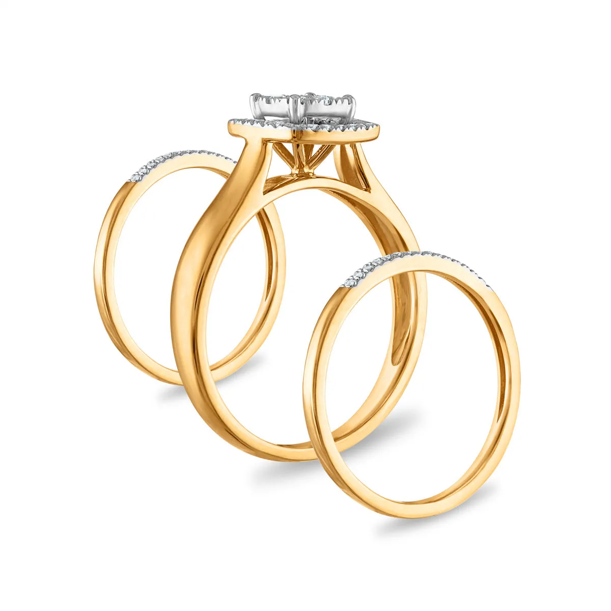 1/4 CTW Diamond Halo Bridal Set 3-Piece Ring in 10KT Yellow Gold