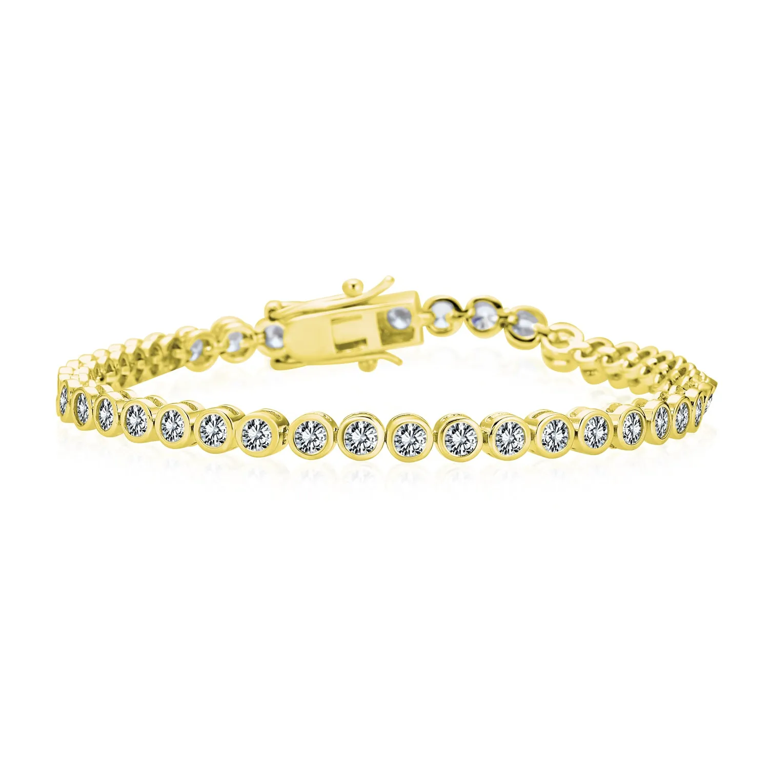 4CT Bubble Tennis Bracelet Bezel Round CZ Gold Plated Sterling Silver