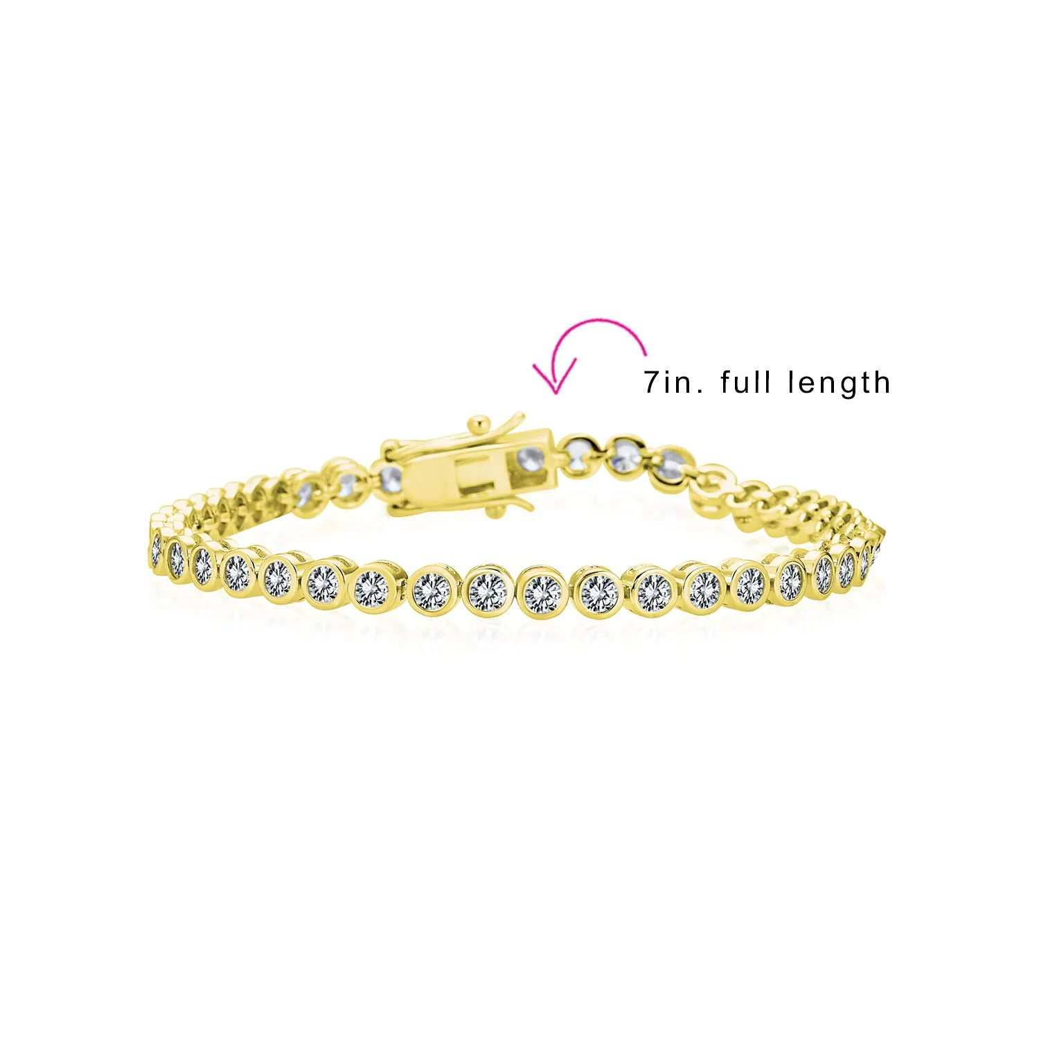 4CT Bubble Tennis Bracelet Bezel Round CZ Gold Plated Sterling Silver