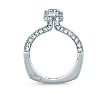 A.JAFFE ART DECO NEW YORK CITY SKYLINE INSPIRED CUSHION CUT DELICATE PAVÉ BRIDAL ENGAGEMENT RING 0.