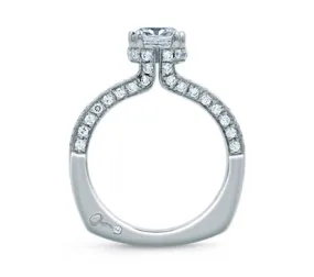 A.JAFFE ART DECO NEW YORK CITY SKYLINE INSPIRED CUSHION CUT DELICATE PAVÉ BRIDAL ENGAGEMENT RING 0.