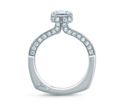 A.JAFFE ART DECO NEW YORK CITY SKYLINE INSPIRED EMERALD CUT DELICATE PAVÉ BRIDAL ENGAGEMENT RING 0.
