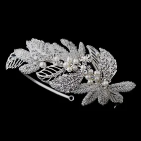 Antique Silver Crystal & Pearl Leaf Headpiece