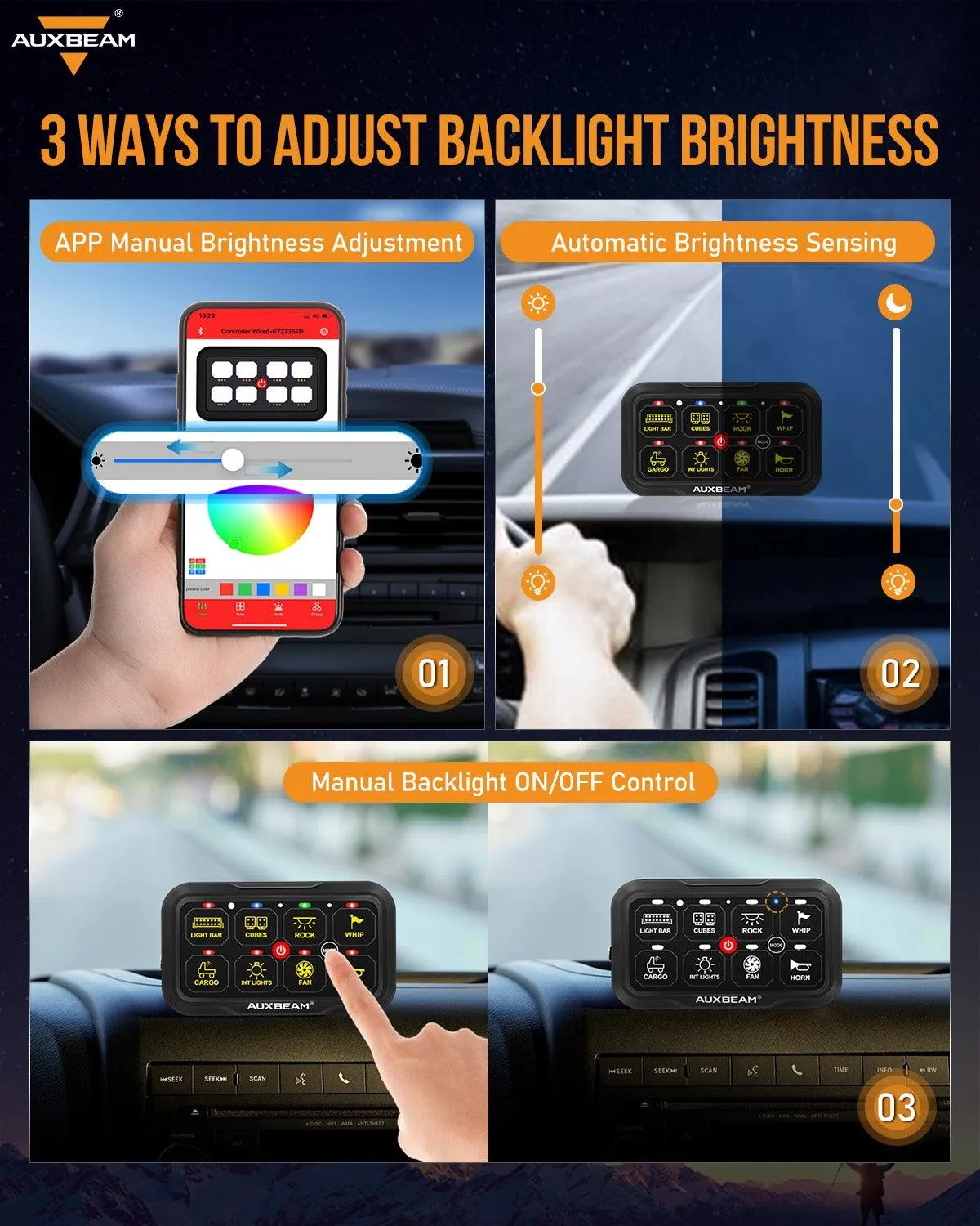 AR-800 RGB Switch Panel with APP 12 Inch 5D-PRO LED Light Bar, Toggle/ Momentary/ Pulsed Mode Supported