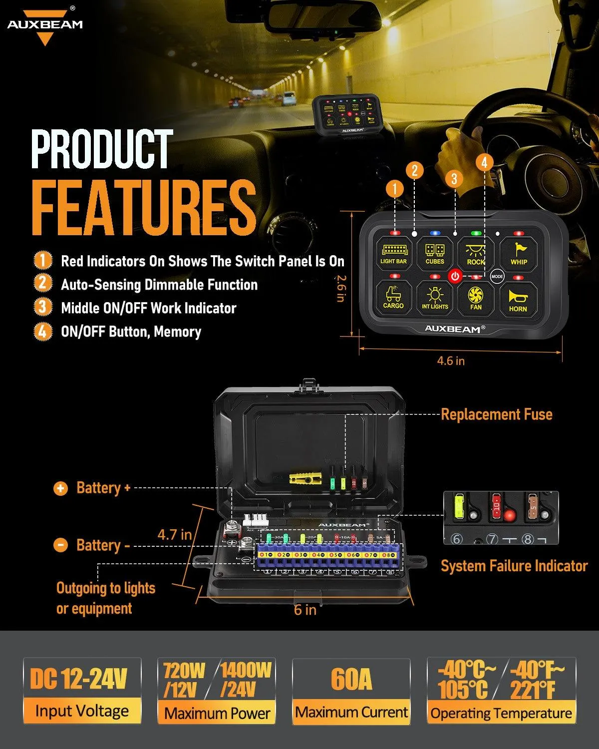 AR-800 RGB Switch Panel with APP 52 Inch 5D-PRO LED Light Bar, Toggle/ Momentary/ Pulsed Mode Supported