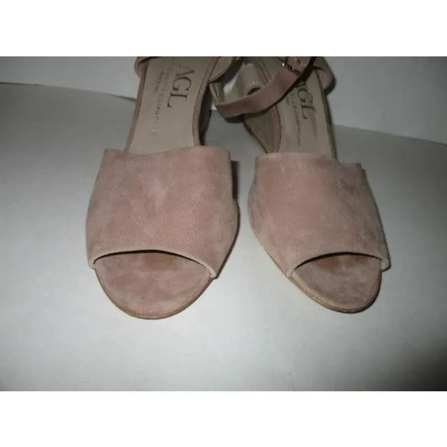 Attilio Giusti Leombruni Beige Suede Cork Platform Sandals Size Eu