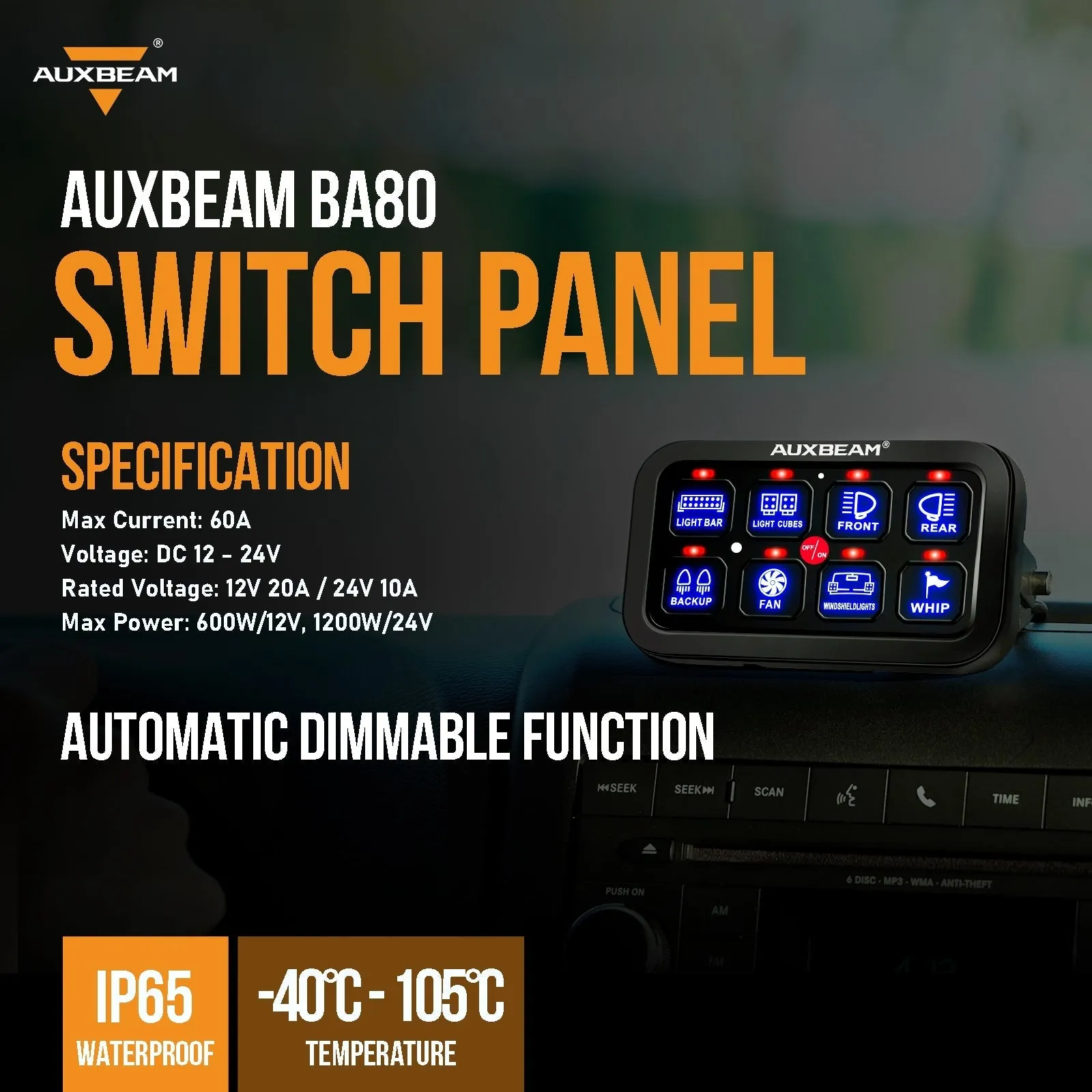 BA80 8 GANG LED SWITCH PANEL KIT AUTOMATIC DIMMABLE UNIVERSAL