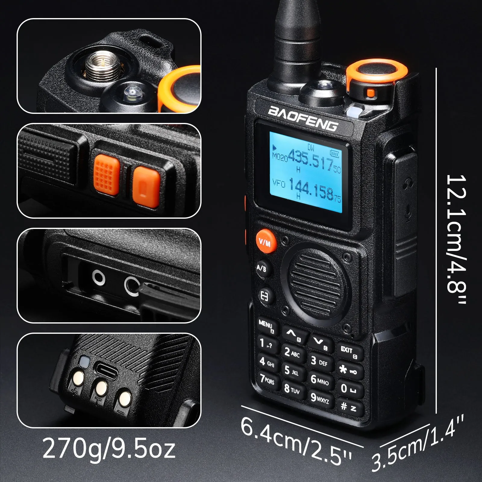 Baofeng K6 Tri-Band Radio | 5W | 999 CH | UHF/VHF/1.25M/NOAA/FM/Air Receiver |  Reverse Repeater Freq | 2600mAh Type-C Battery