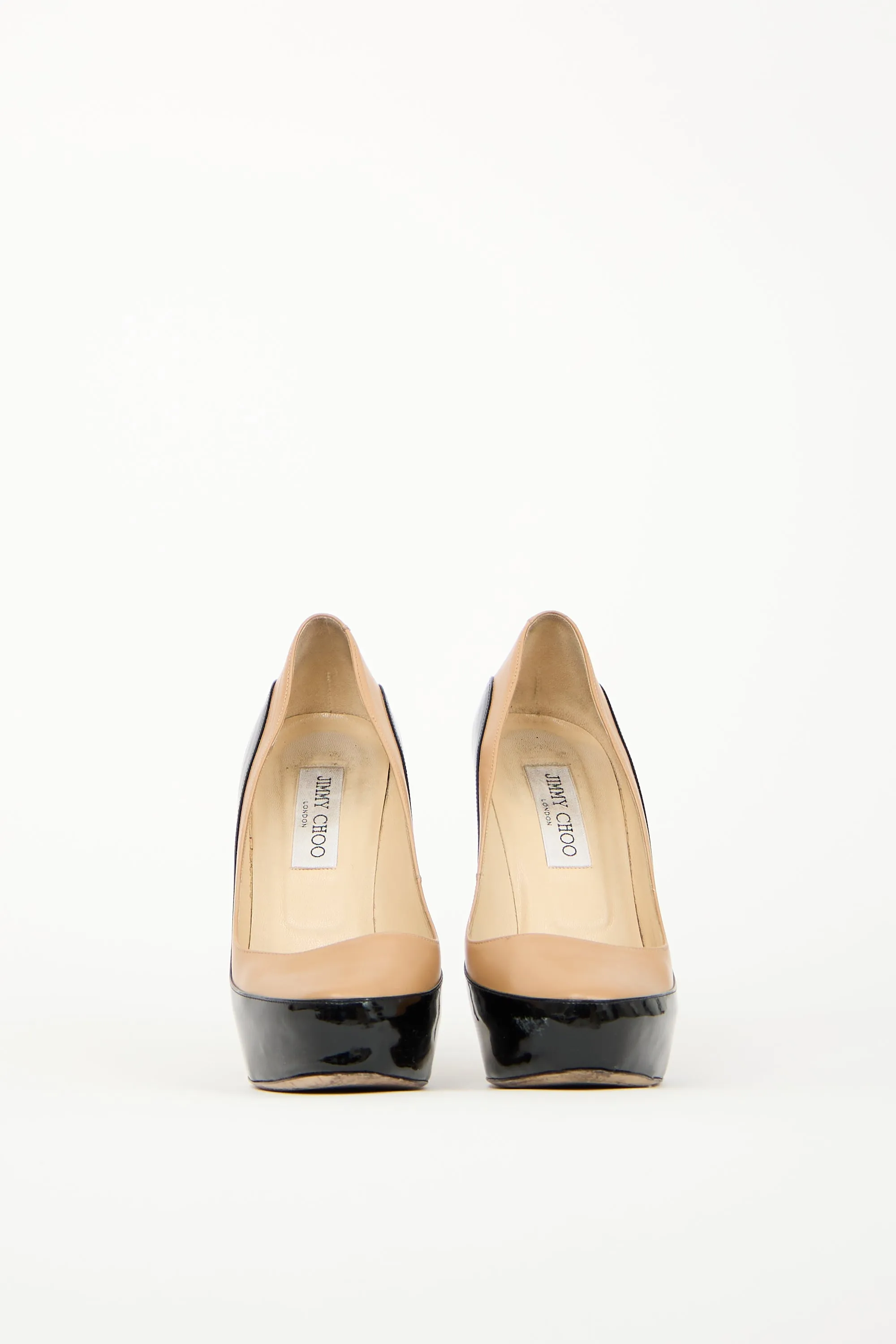 Beige & Black Leather Platform Pump