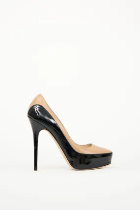 Beige & Black Leather Platform Pump