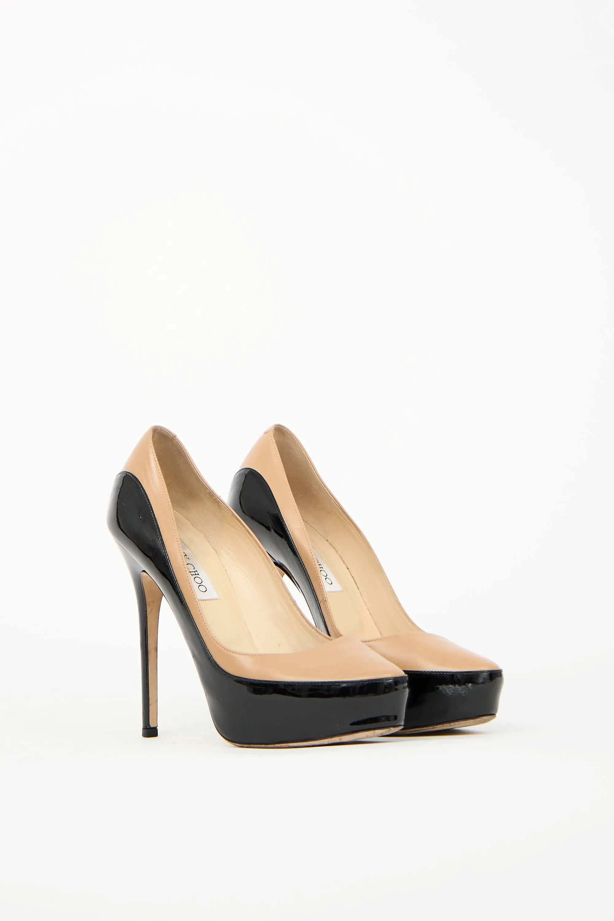 Beige & Black Leather Platform Pump