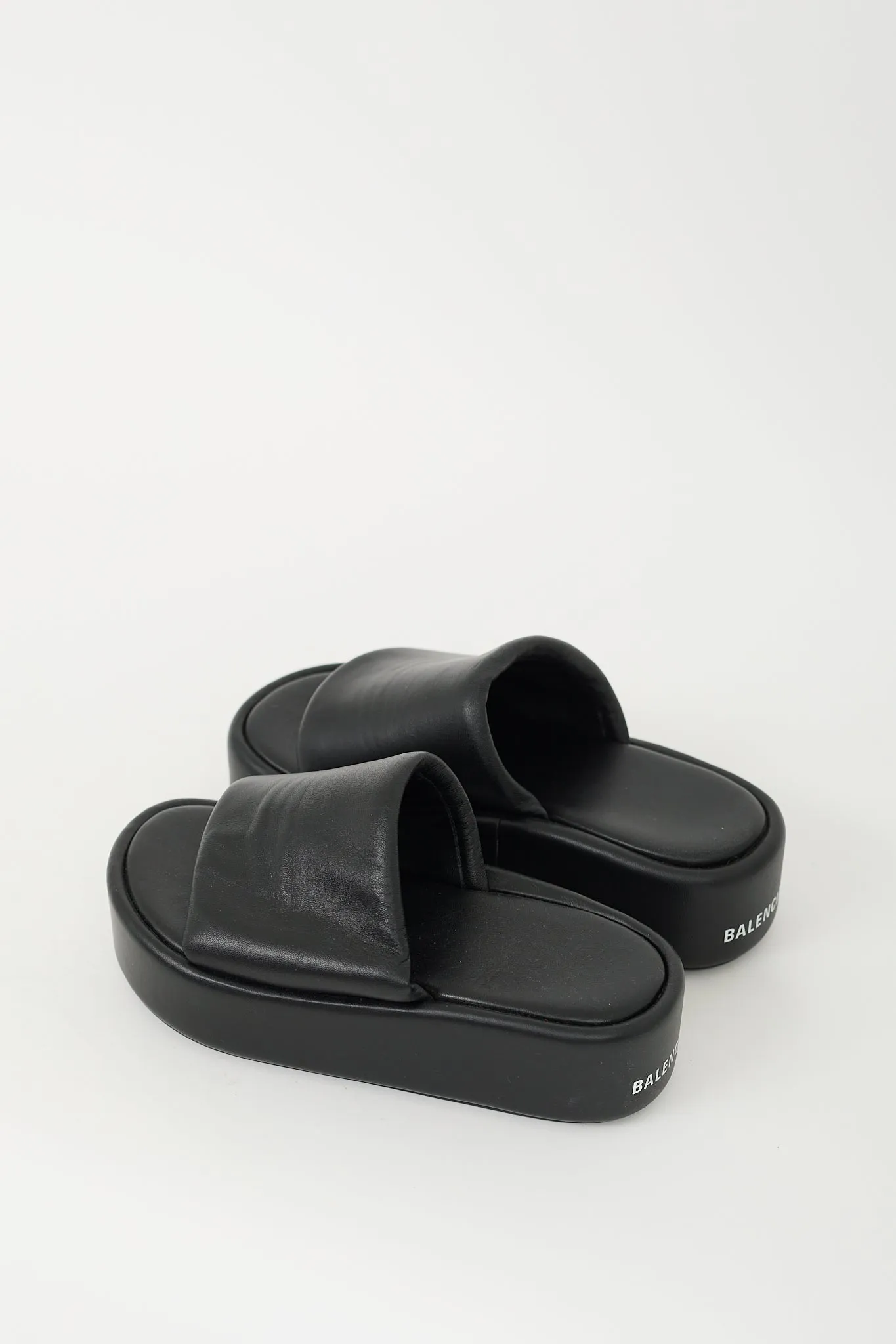 Black Leather Rise Platform Slide