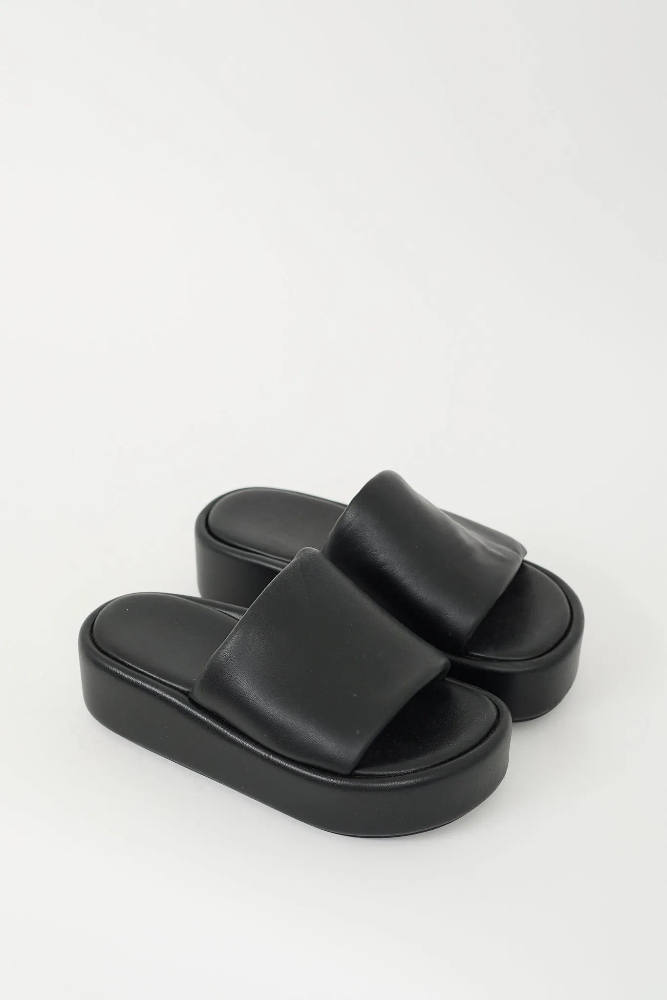 Black Leather Rise Platform Slide