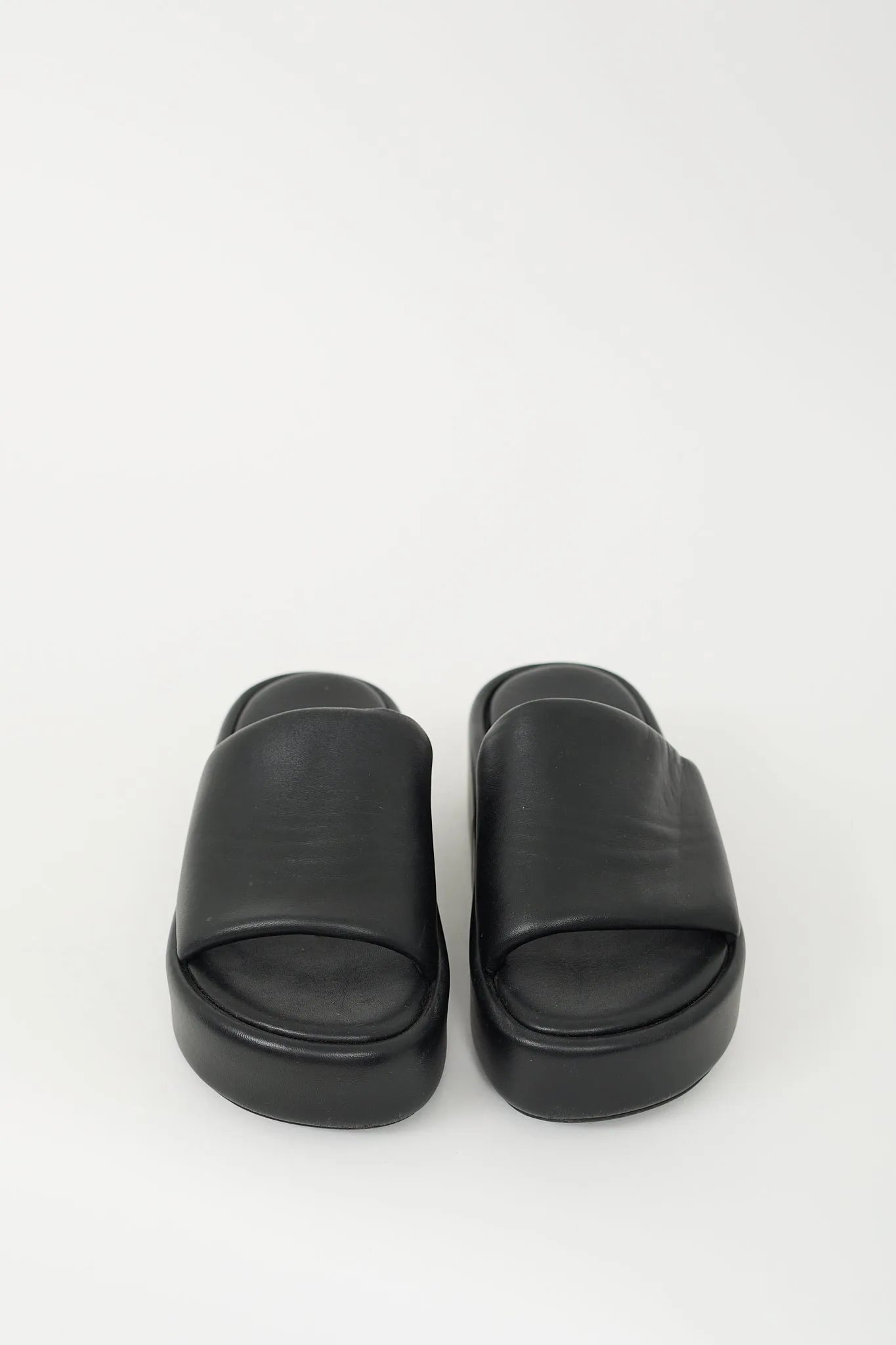 Black Leather Rise Platform Slide