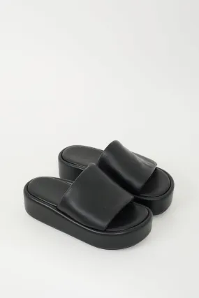 Black Leather Rise Platform Slide