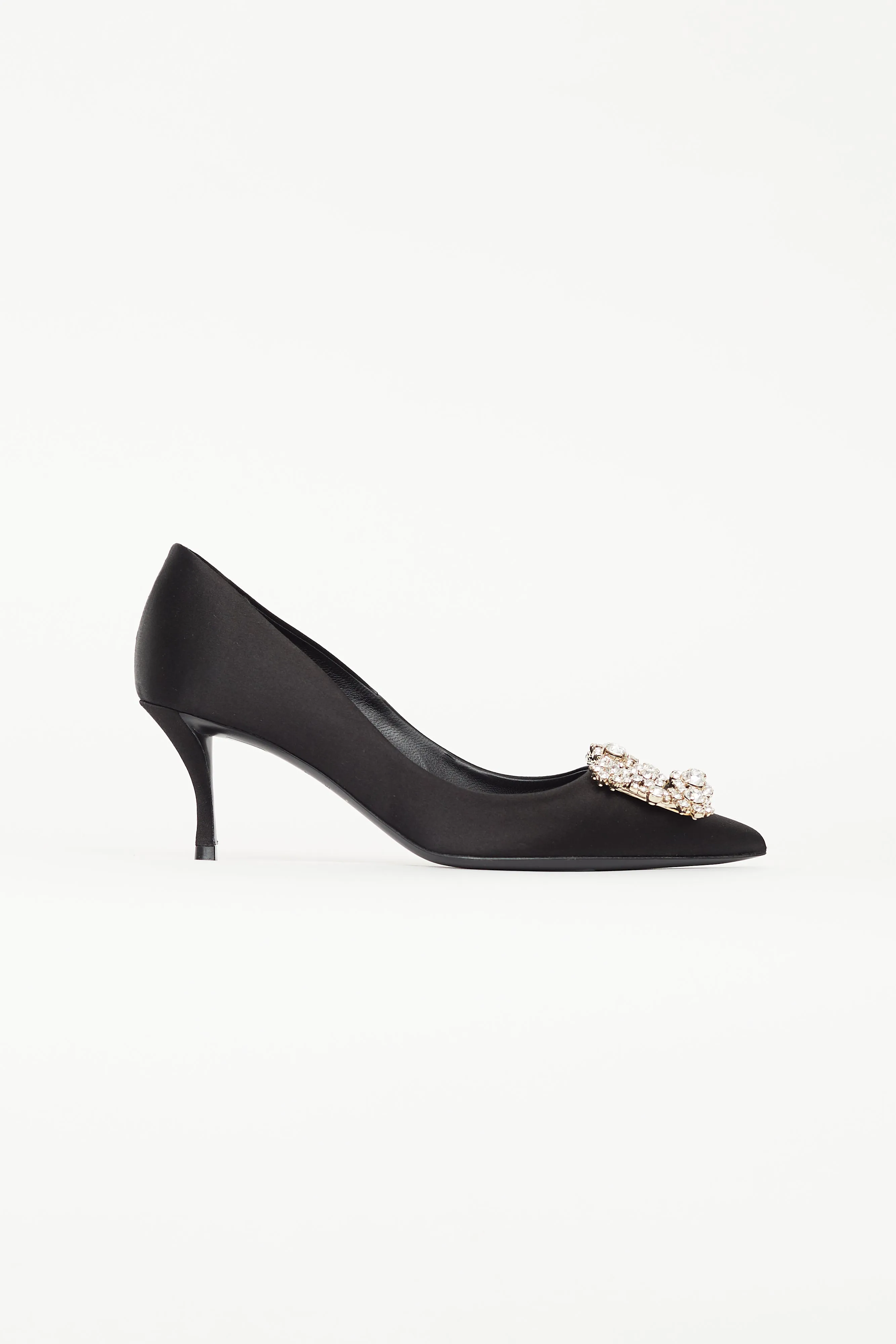 Black Satin Flower Strass Buckle Pump