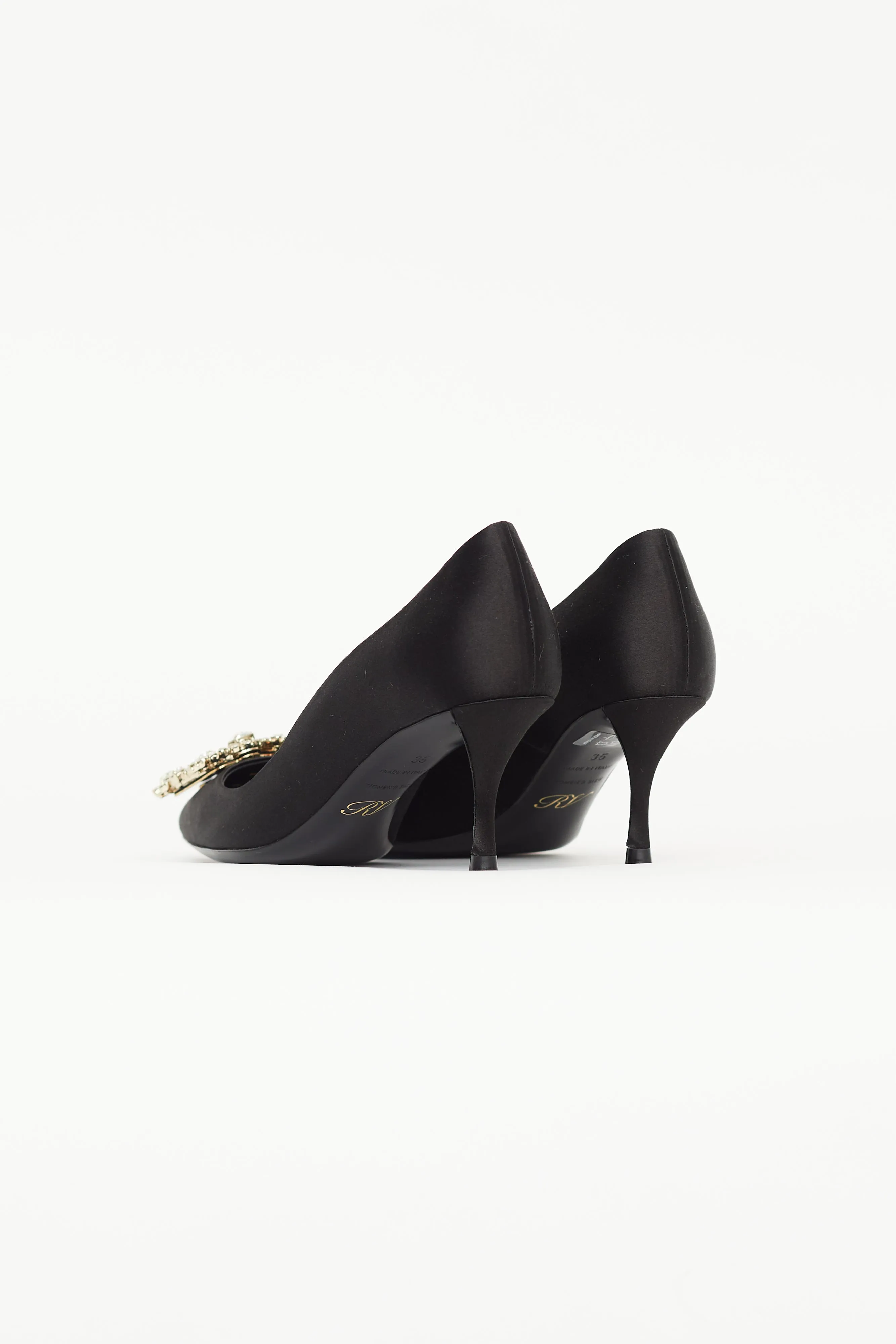Black Satin Flower Strass Buckle Pump