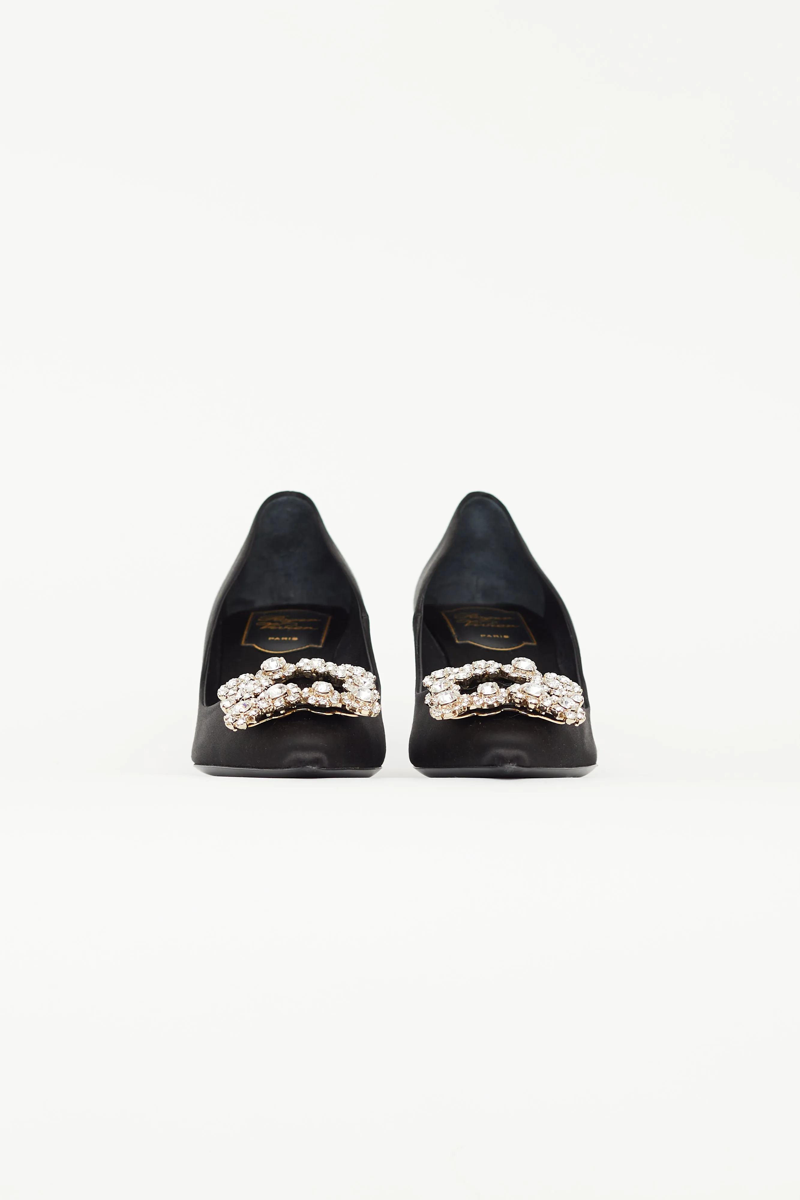 Black Satin Flower Strass Buckle Pump
