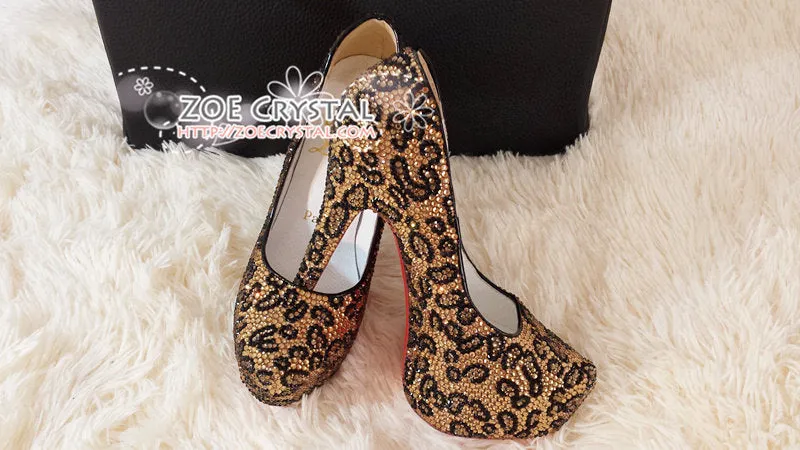 Bling and Sparkly Strass Leopard Print High Heels made of Czech / Swarovski crystals
