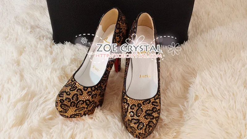 Bling and Sparkly Strass Leopard Print High Heels made of Czech / Swarovski crystals