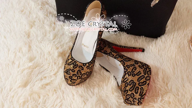 Bling and Sparkly Strass Leopard Print High Heels made of Czech / Swarovski crystals