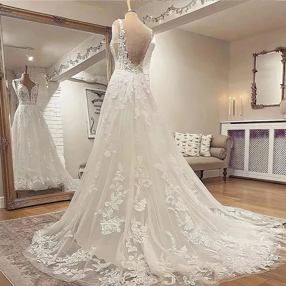 Bohemian 3D Floral Wedding Dress