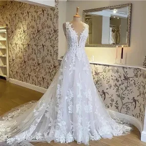 Bohemian 3D Floral Wedding Dress