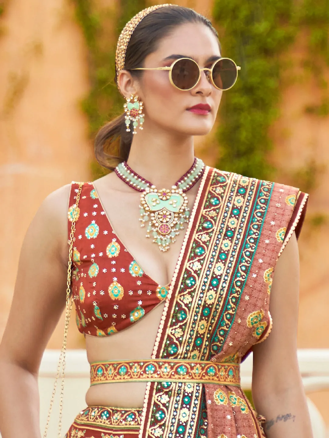 Brown Shade Designer Silk Ready to Wear Lehenga Choli With Sparkle & Mirror Work