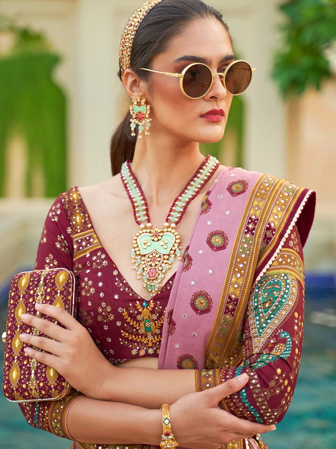 Burgundy Shade Designer Silk Ready to Wear Lehenga Choli With Sparkle & Mirror Work