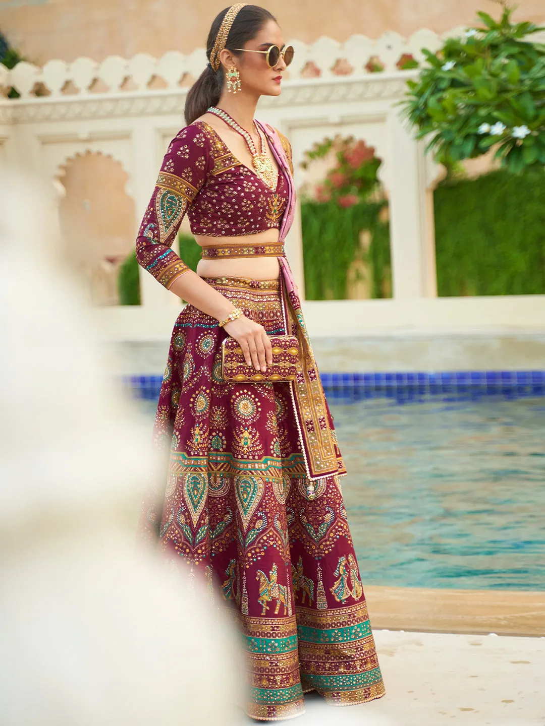Burgundy Shade Designer Silk Ready to Wear Lehenga Choli With Sparkle & Mirror Work