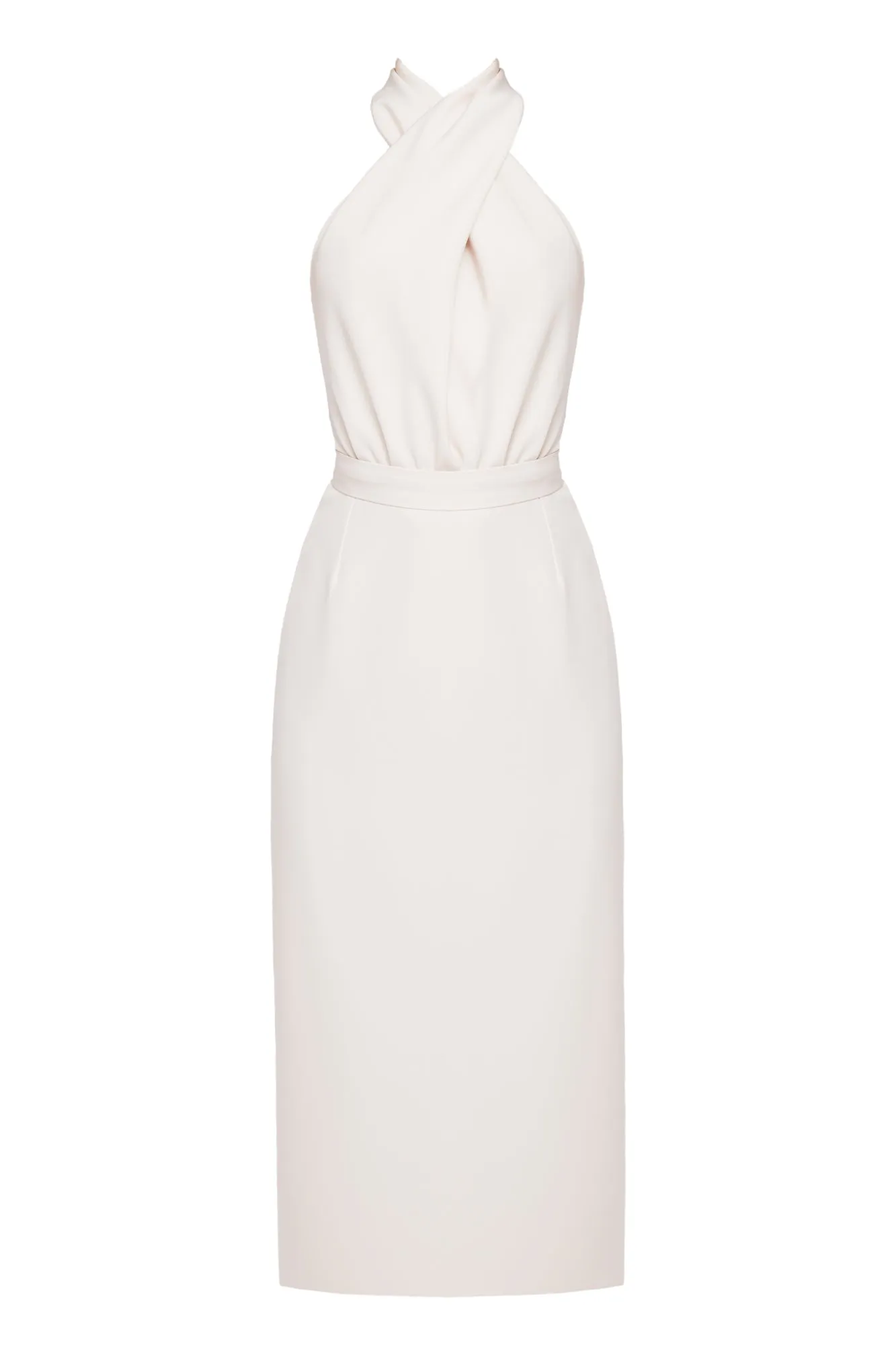 CELIA pastel cream X neck midi dress