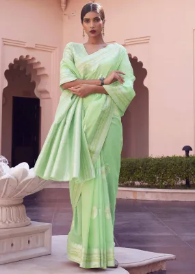 Chinoise Green Linen Silk Saree With Blouse
