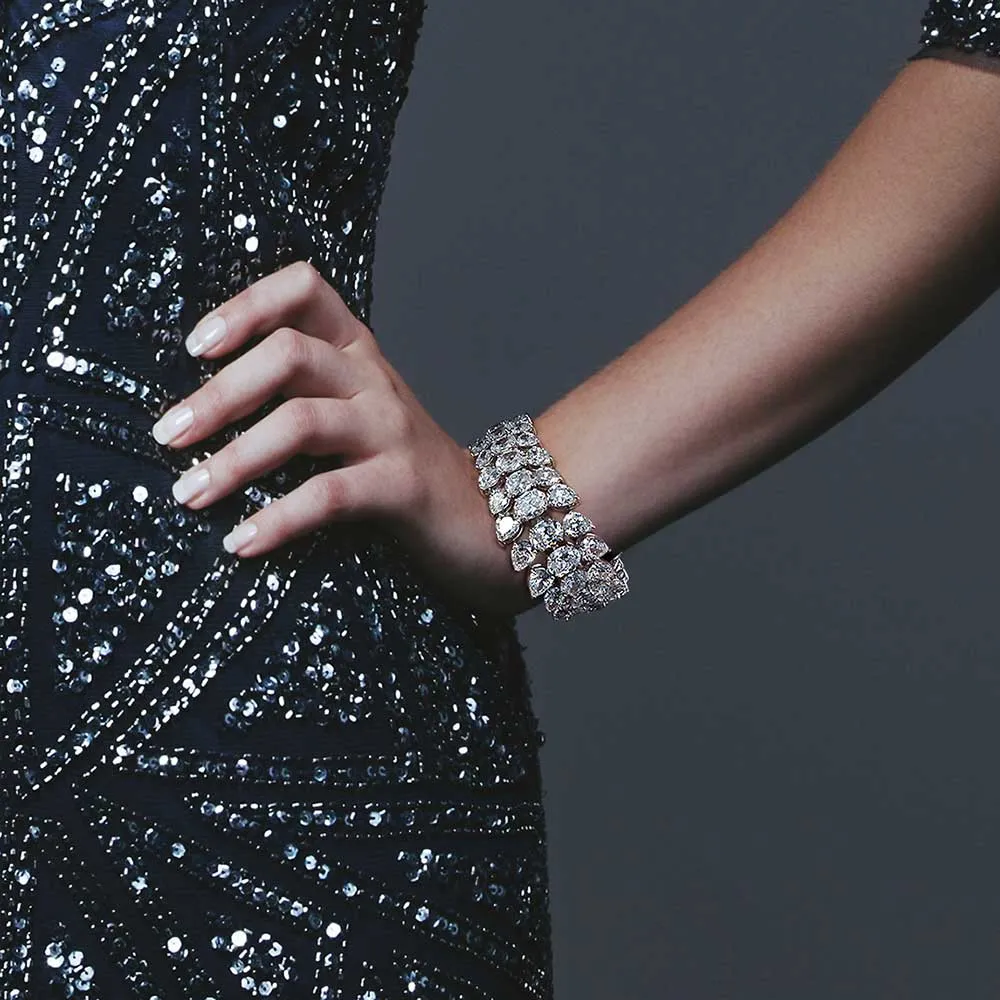 Classic Fashion Bridal Multi Row AAA CZ Wide Cluster Statement Bracelet Perfect Wedding