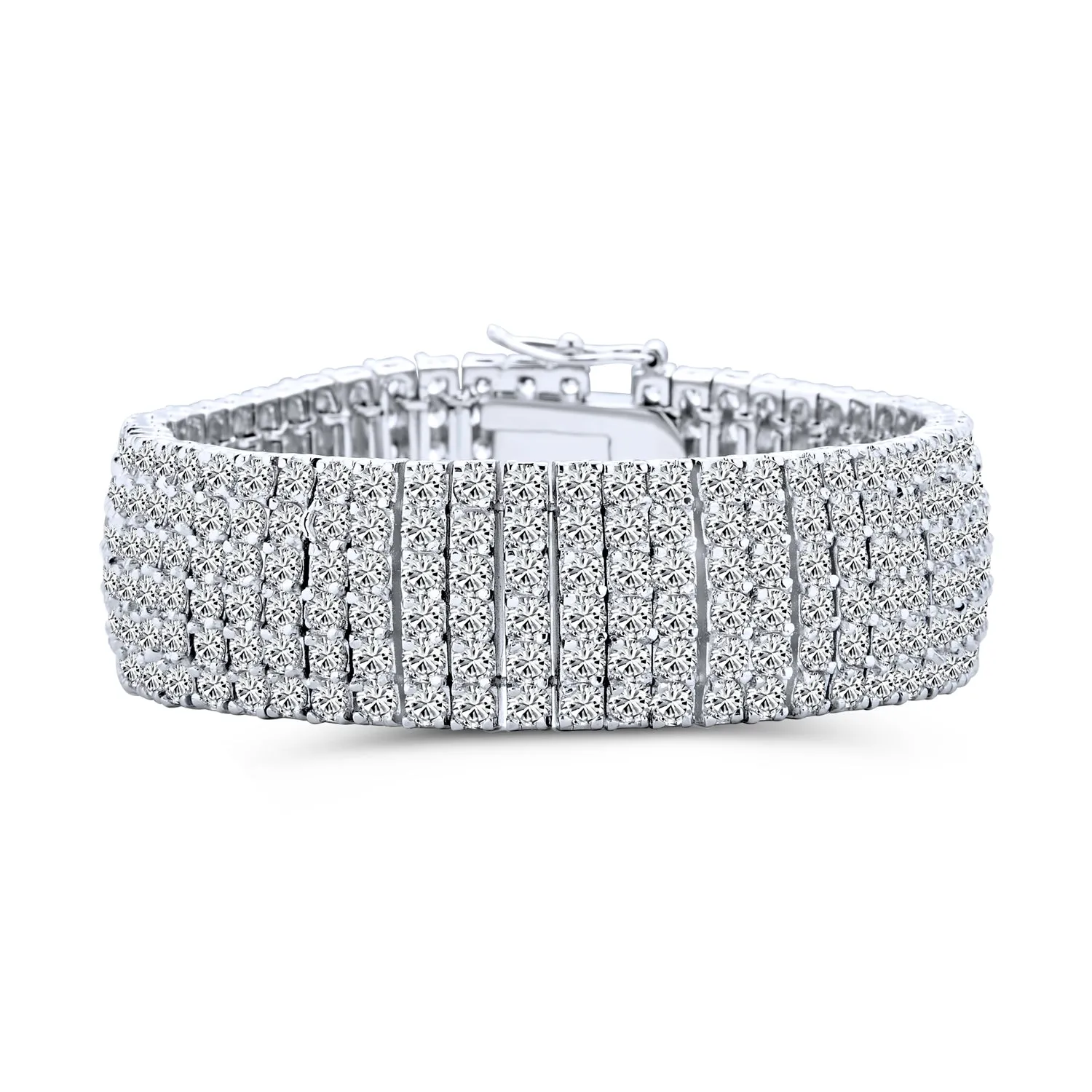 Classic Fashion Bridal Multi Row AAA CZ Wide Cluster Statement Bracelet Perfect Wedding