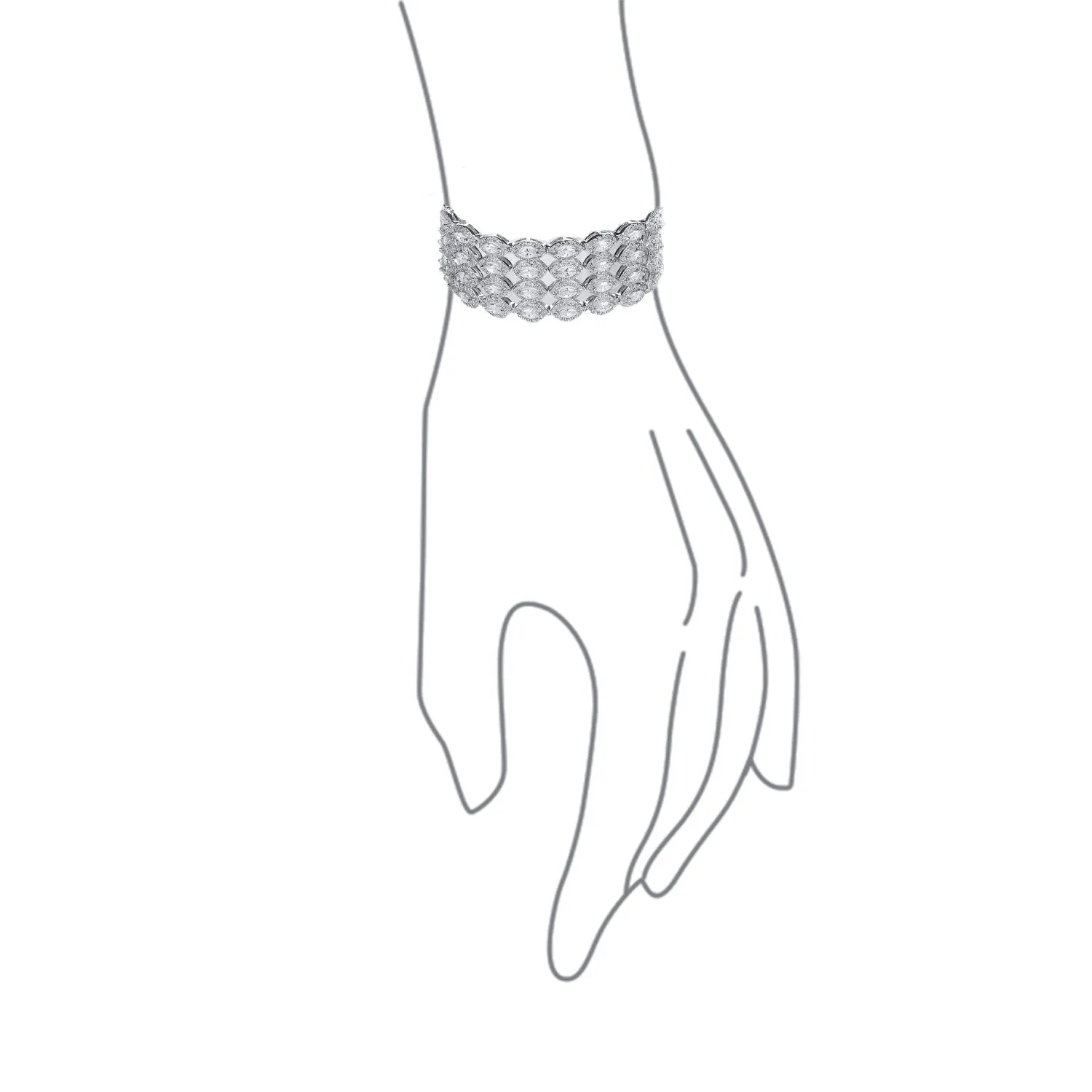 Classic Fashion Bridal Multi Row AAA CZ Wide Cluster Statement Bracelet Perfect Wedding