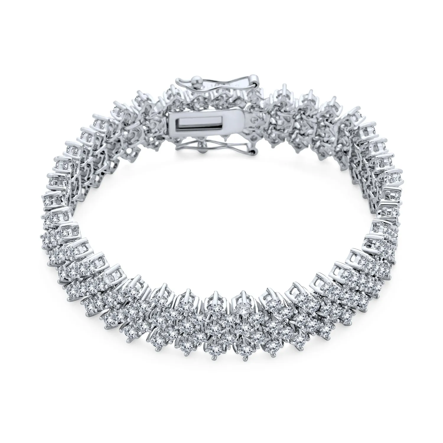 Classic Fashion Bridal Multi Row AAA CZ Wide Cluster Statement Bracelet Perfect Wedding