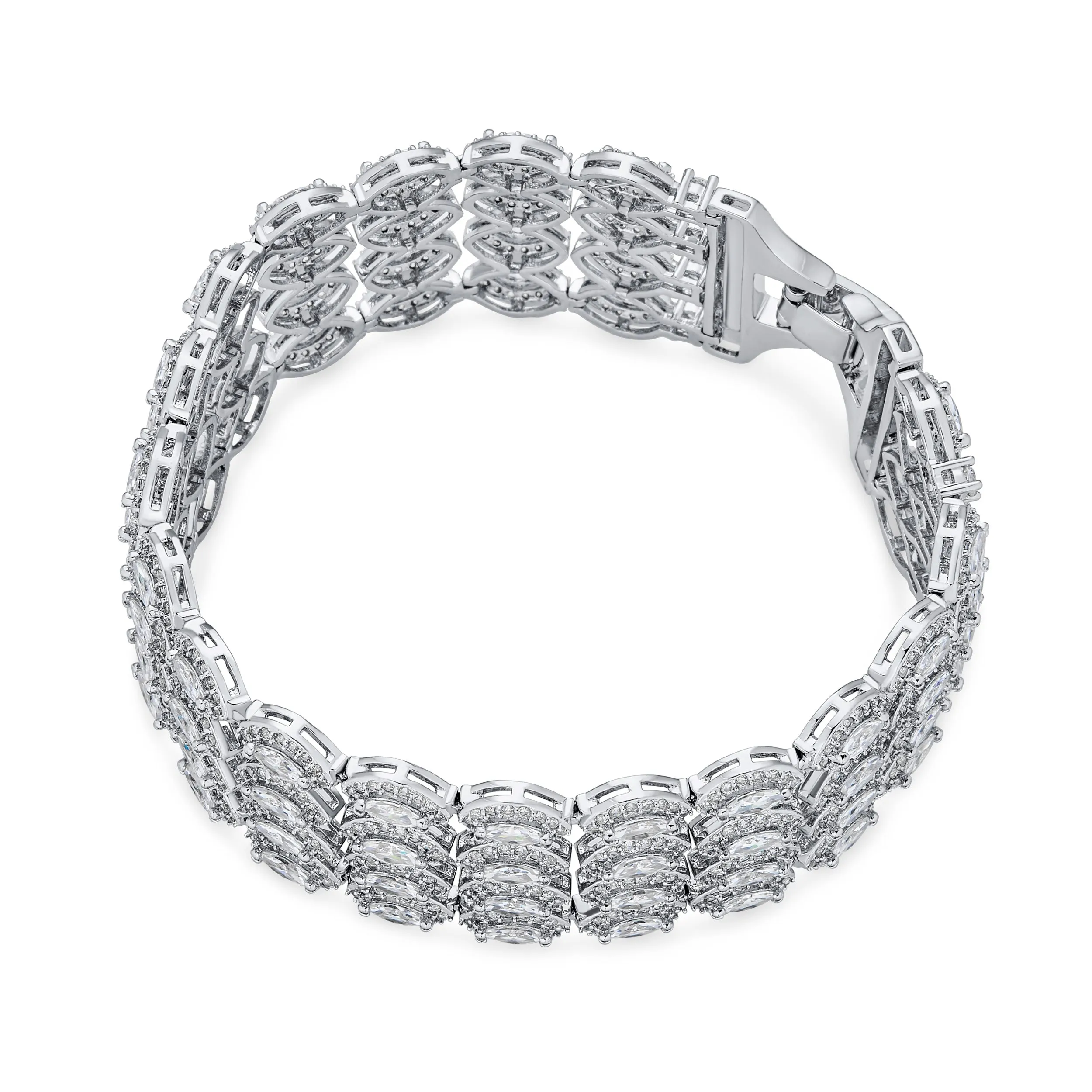 Classic Fashion Bridal Multi Row AAA CZ Wide Cluster Statement Bracelet Perfect Wedding