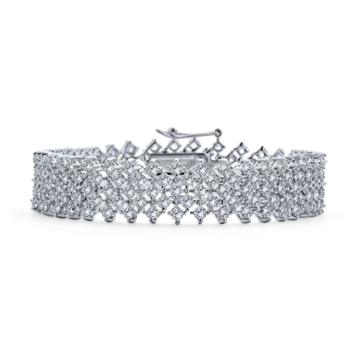 Classic Fashion Bridal Multi Row AAA CZ Wide Cluster Statement Bracelet Perfect Wedding