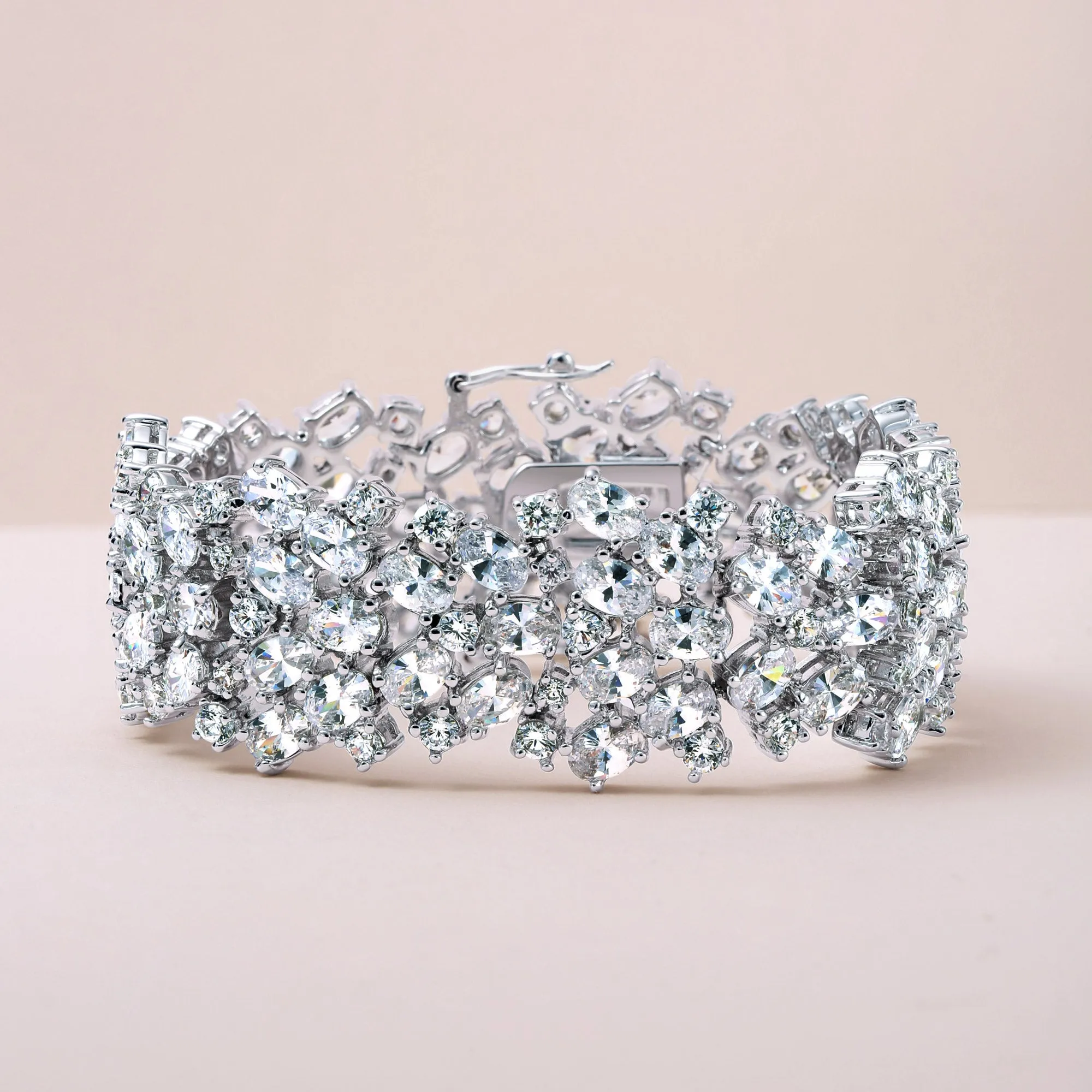 Classic Fashion Bridal Multi Row AAA CZ Wide Cluster Statement Bracelet Perfect Wedding