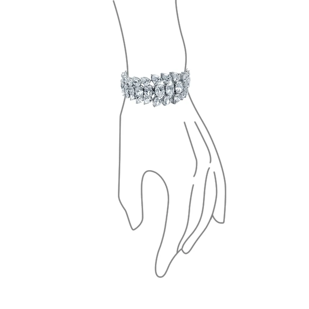 Classic Fashion Bridal Multi Row AAA CZ Wide Cluster Statement Bracelet Perfect Wedding