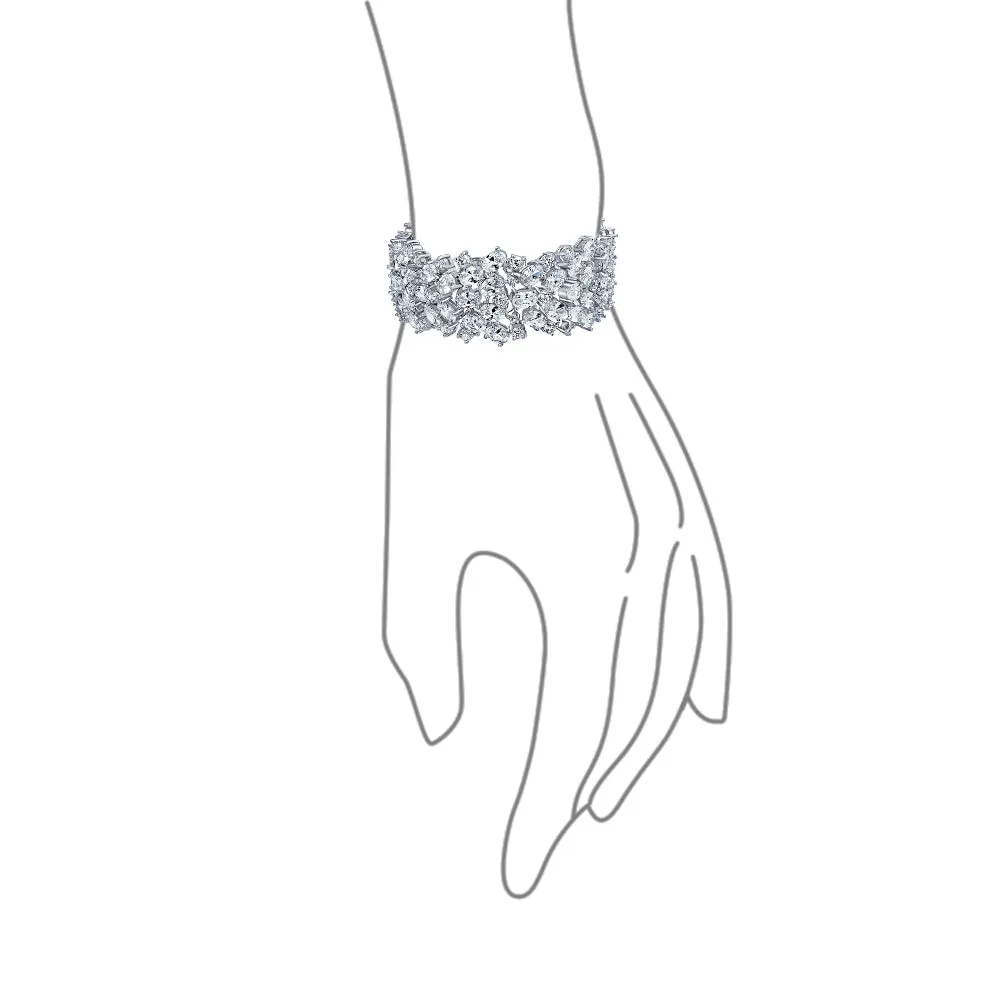 Classic Fashion Bridal Multi Row AAA CZ Wide Cluster Statement Bracelet Perfect Wedding