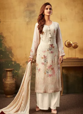 Cream Embroidered Pakistani Palazzo Suit