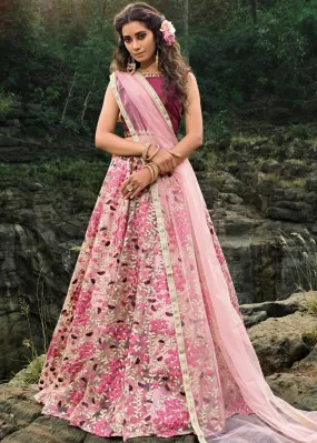 Creamy Pink Designer Soft Net Lehenga Choli with Thread & Zari work(Pre-Order)