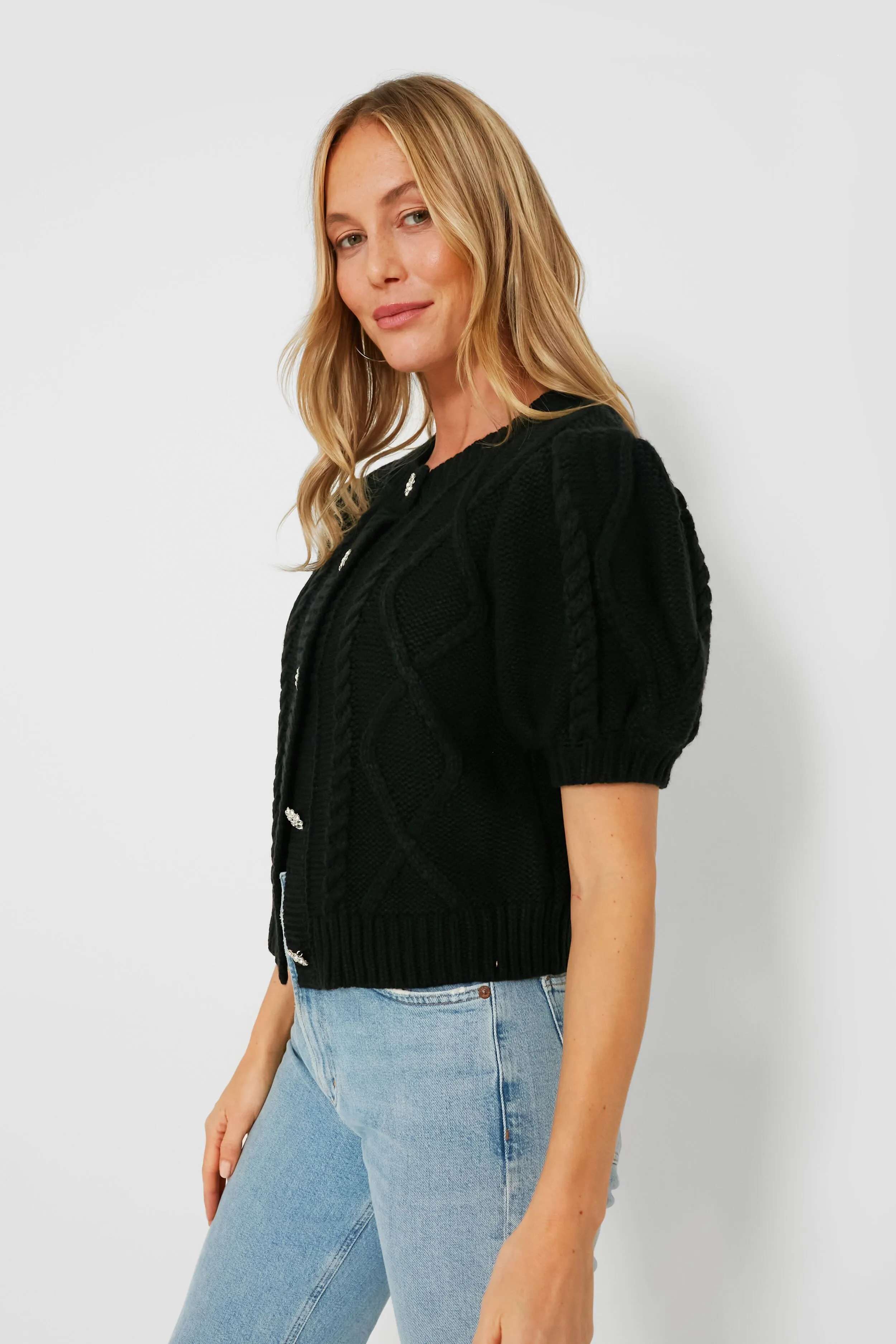 Crystal Button Victoria Short Sleeve Cardigan