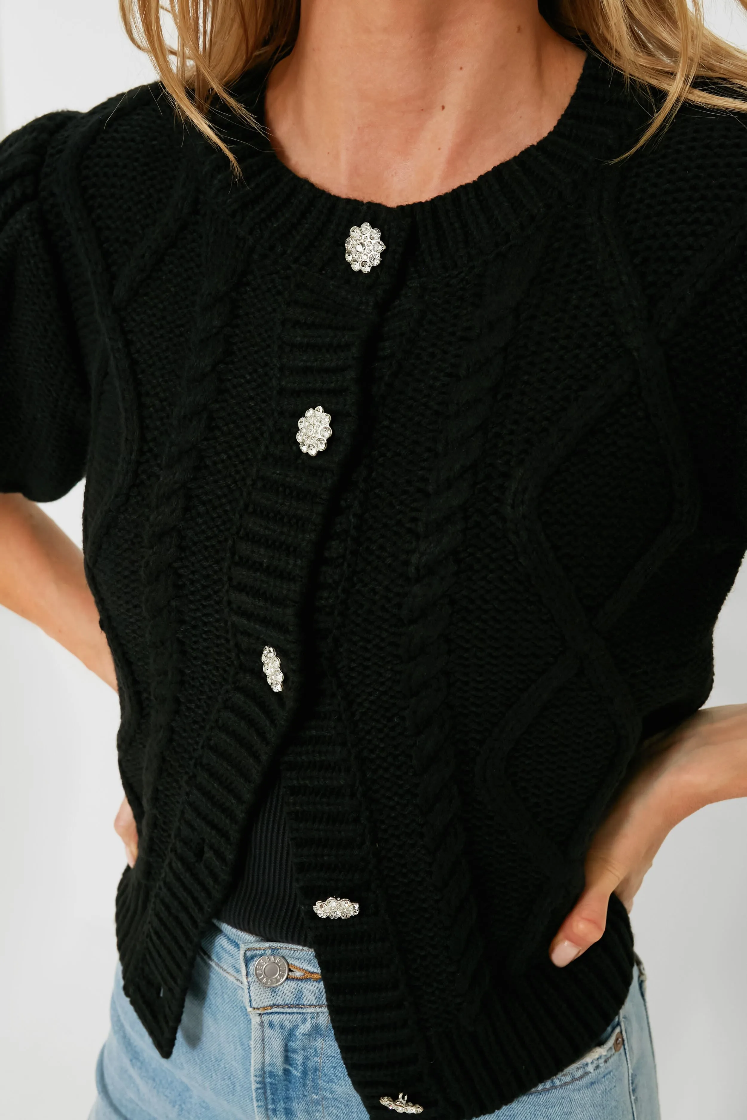 Crystal Button Victoria Short Sleeve Cardigan