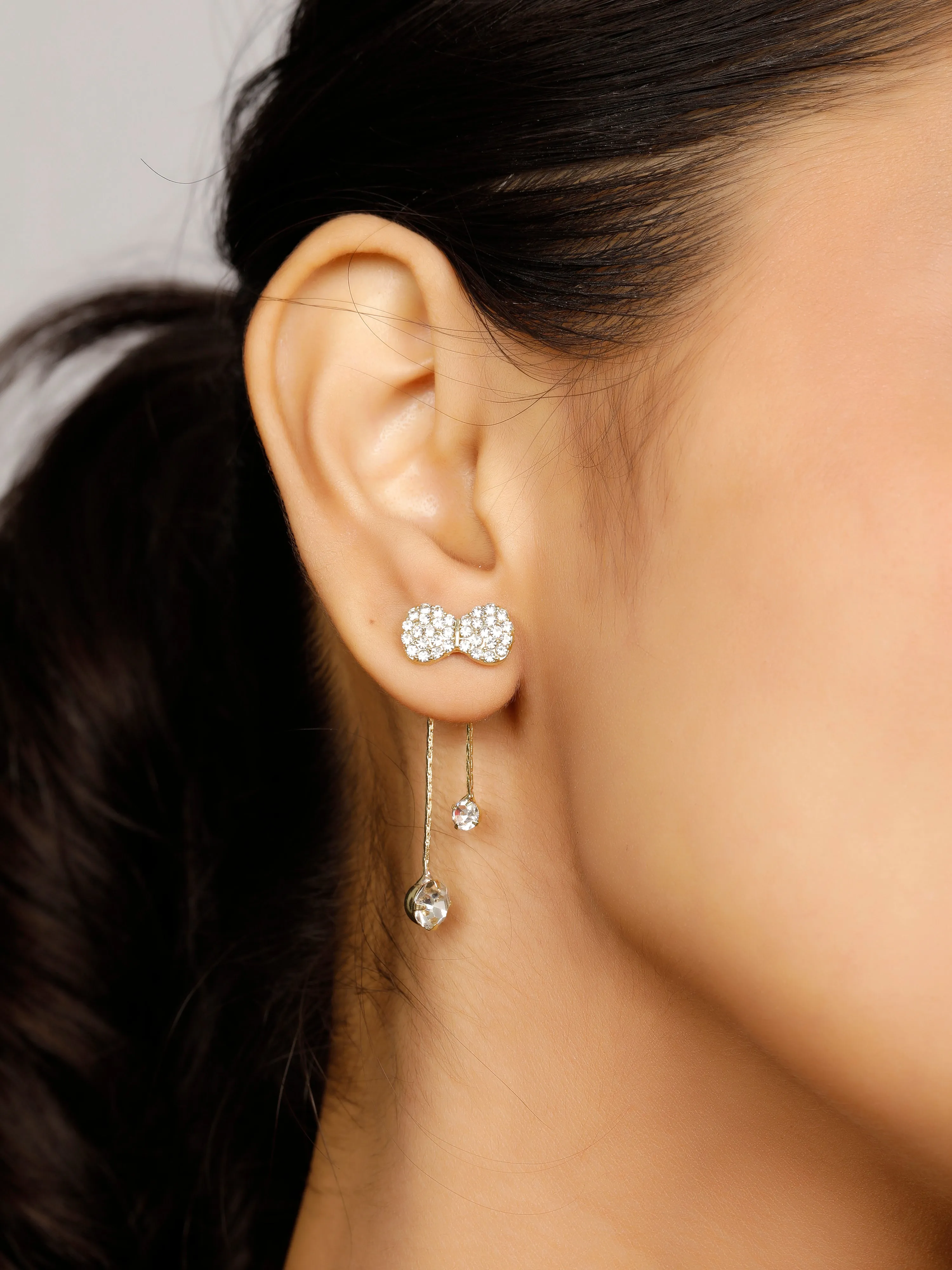 Crystal-Encrusted Double Bow Earrings