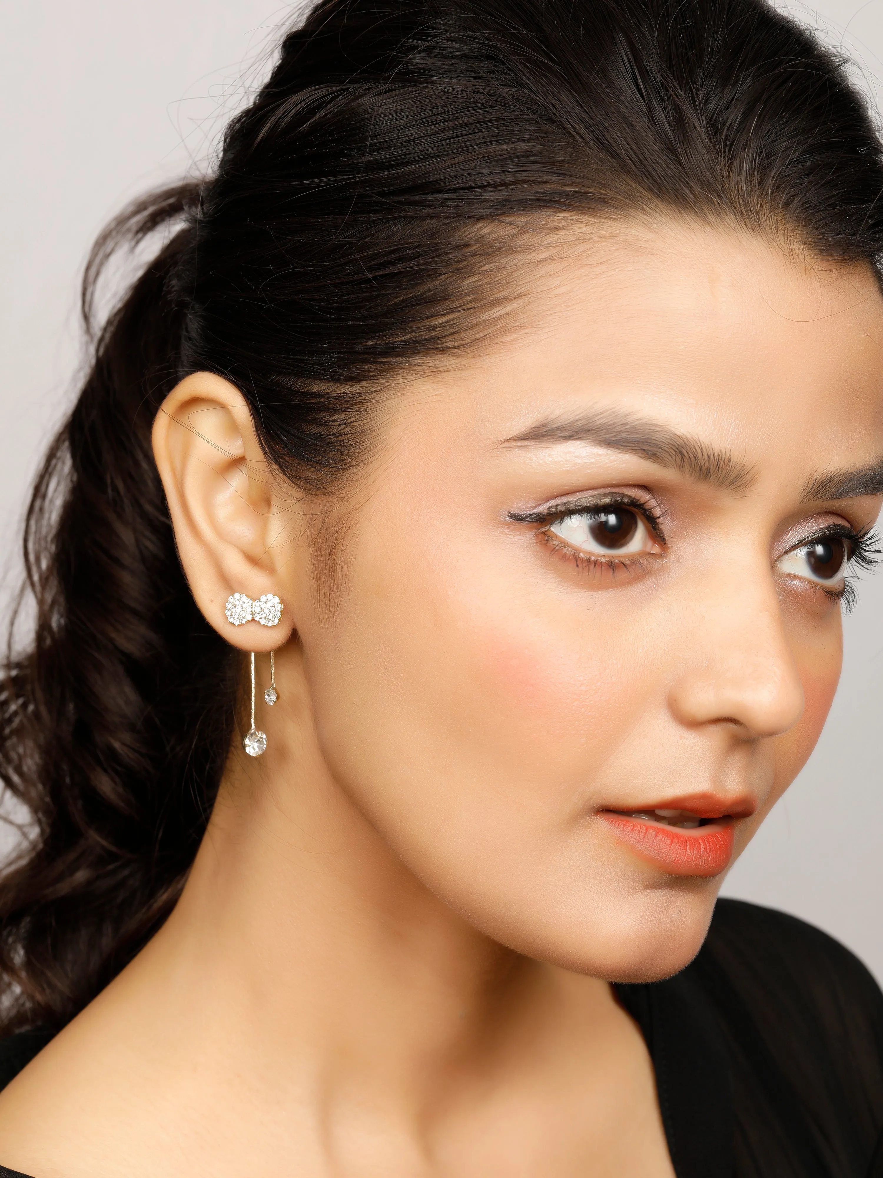 Crystal-Encrusted Double Bow Earrings