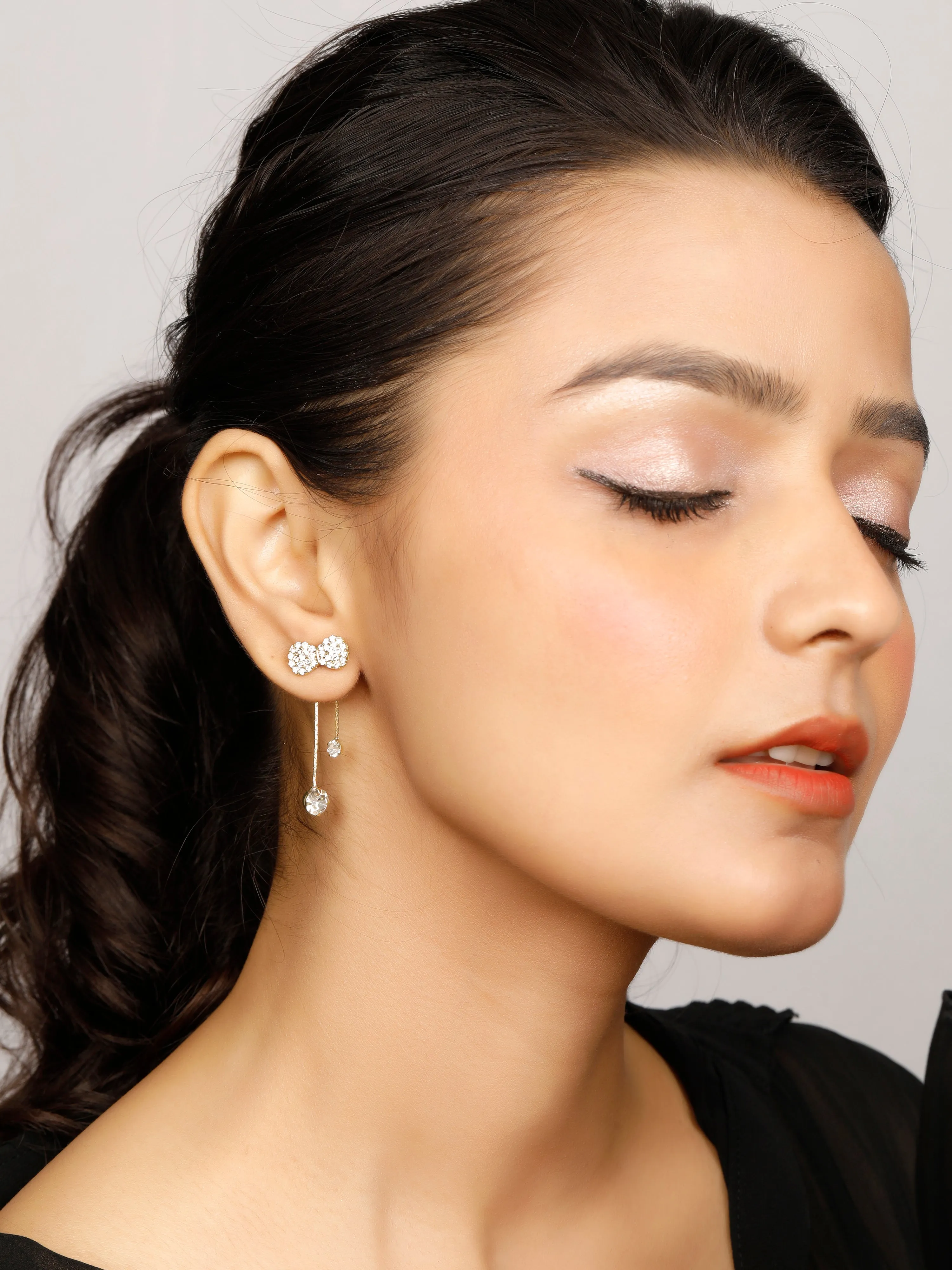Crystal-Encrusted Double Bow Earrings