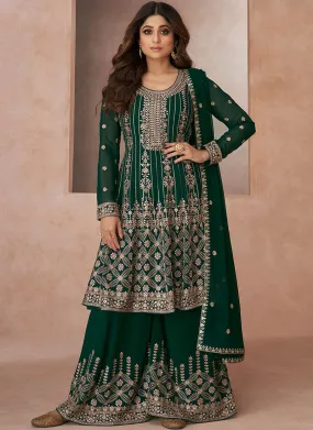 Dark Green Embroidery Festive Anarkali Palazzo Suit